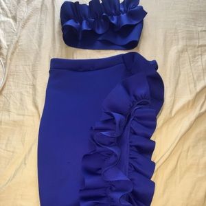 Blue ruffle two piece dress